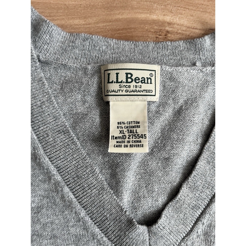 LL Bean Sweater‎ Vest Mens XL Tall Gray Cotton Cashmere Blend V Neck Pullover - Picture 2 of 5